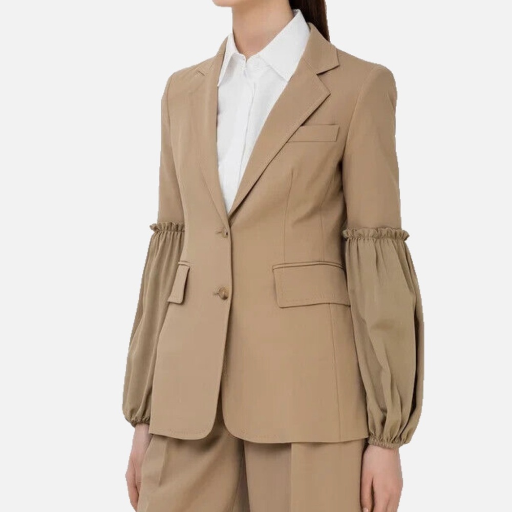MAX MARA PASTA BEIGE Cotton Blazer with SILK Sleeves Size US 6